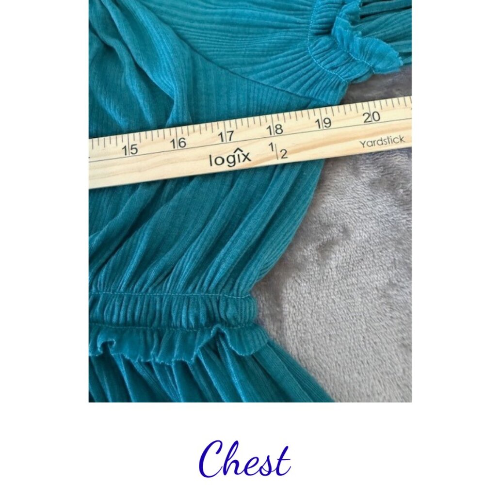 Free People Teal Peplum Blouse Size M Flowy Long Sleeve BOHO - Picture 8 of 10